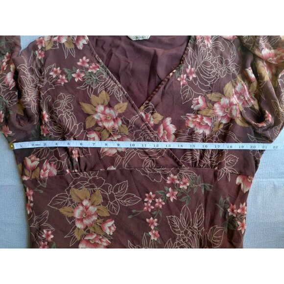 Y2K Silk Floral Babydoll Long Bell Sleeves Blouse XL Fall Fairycore Gypsy Boho - Picture 10 of 13